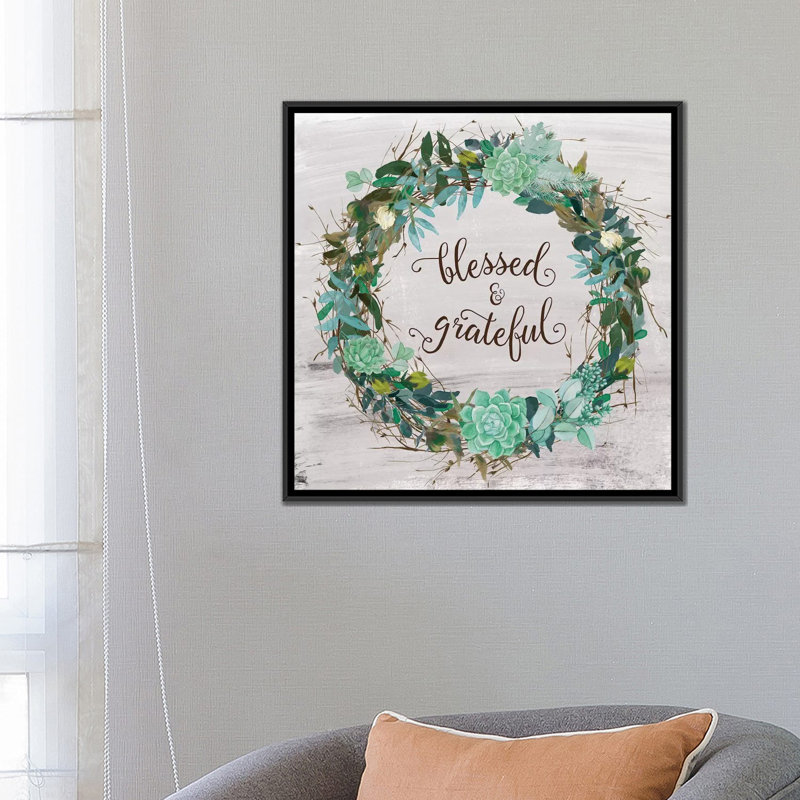 «Blessed & Grateful», impression sur toile, Toile avec cadre noir, Pas de tapis, H 37 po x l 37 po x P 1,5 po