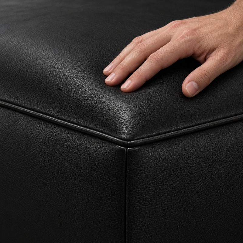Santa Ana Heirloom Quality Ottoman in Buttery Soft 100% Top Grain Leather, Made to Order, Berkshire Onyx
