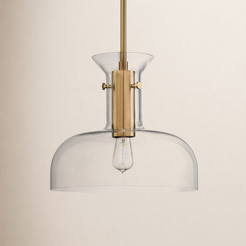 Luminaire suspendu en forme de dôme à 1 lumière Mayer, Laiton vieilli, H 14,75 po x l 16 po x P 16 po