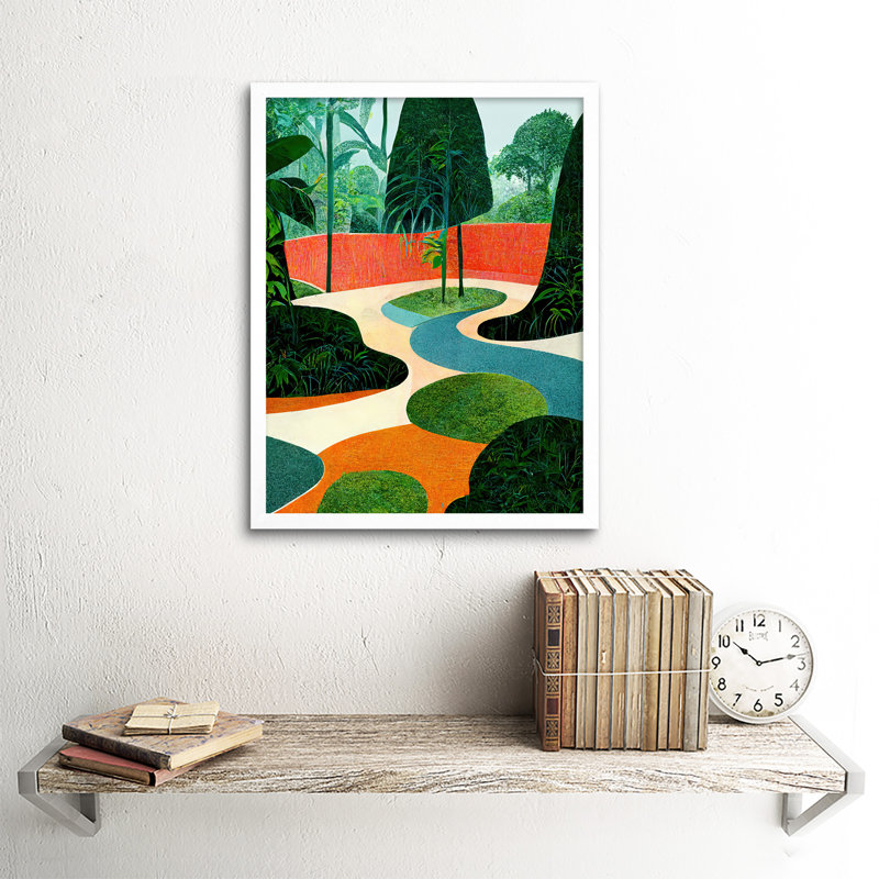 Midcentury Style Garden Abstract Jungle - Print, 43cm H x 33cm W, White Framed Paper