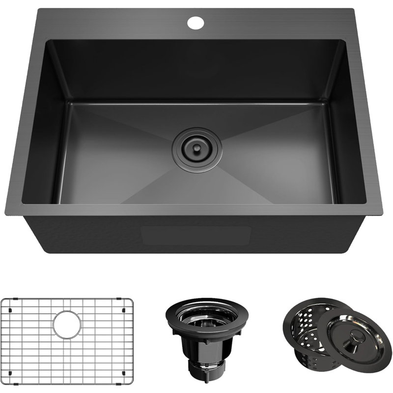 ForKitchen 28'' L Stainless Steel Kitchen Sink, Black