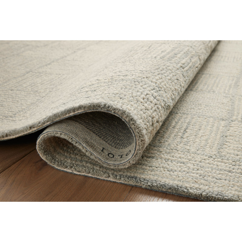 Handmade Tufted Diamond Wool Area Rug, 117" x 30", Silver Sky
