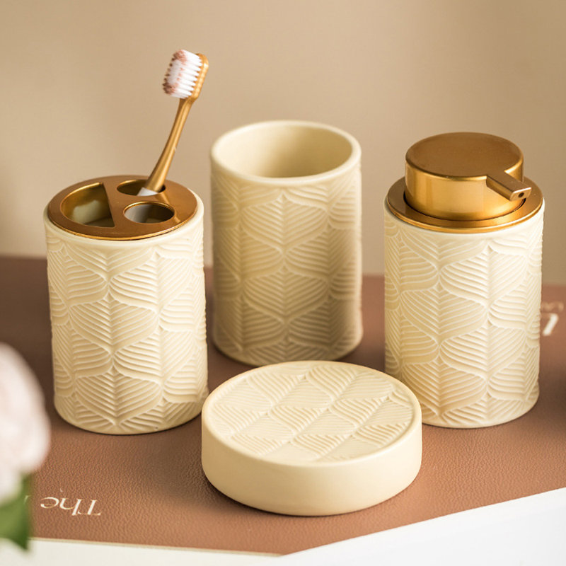 Ensemble complet d'accessoires de salle de bain 4 pièces, Beige