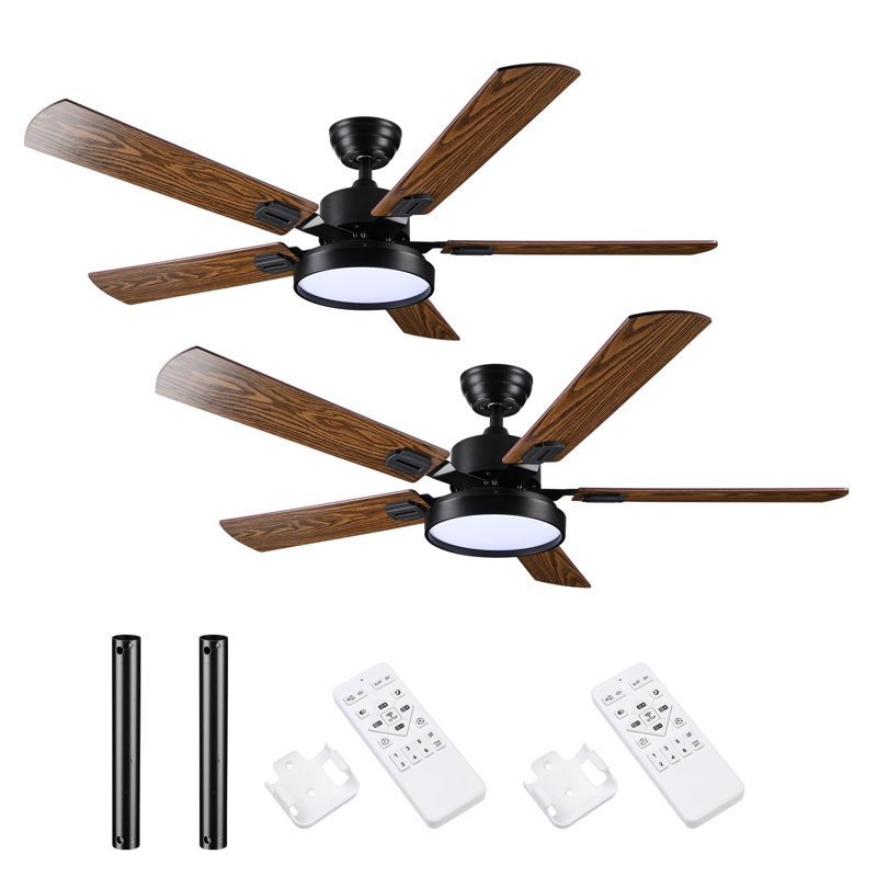 Ensemble de 2 ventilateurs de plafond 52 po avec lumière et télécommande Orren Ellis
