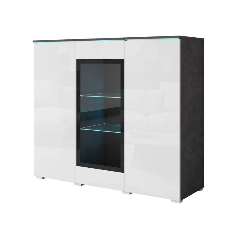 Dejanee Cm Chest Of Drawers With Glass Panels, Grey/White