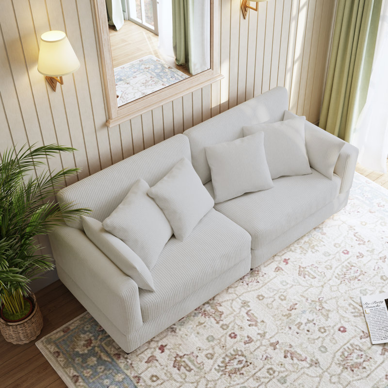 Canapé modulaire rembourré en velours côtelé beige Maelina, Beige