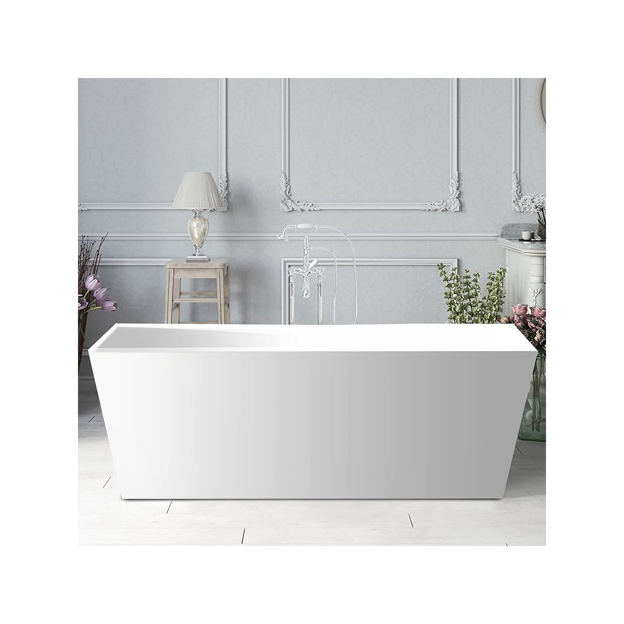 Chloe Freestanding Soaking Acrylic Bathtub, Pure White