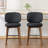 Mid-Century Modern Counter Stool, Faux Leather Upholstered Barstool with Wingback, Armless Counter Height Bar Stool With Wood Legs, Metal Footrest, For Kitchen Island Bar Counter, Black, Set of 2-119619503-124825000