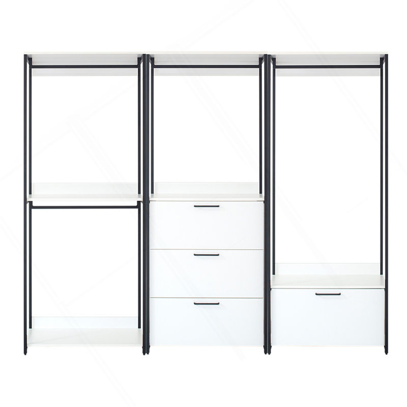 Système d'organisation sur pied en bois blanc avec cadre en métal Fiona