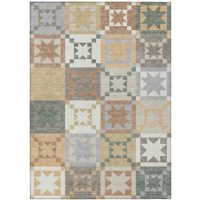 Machine Washable Indoor/Outdoor Chantille ACN2538 Patchwork Rug, Ivory, Rectangle 2'6" x 3'10"