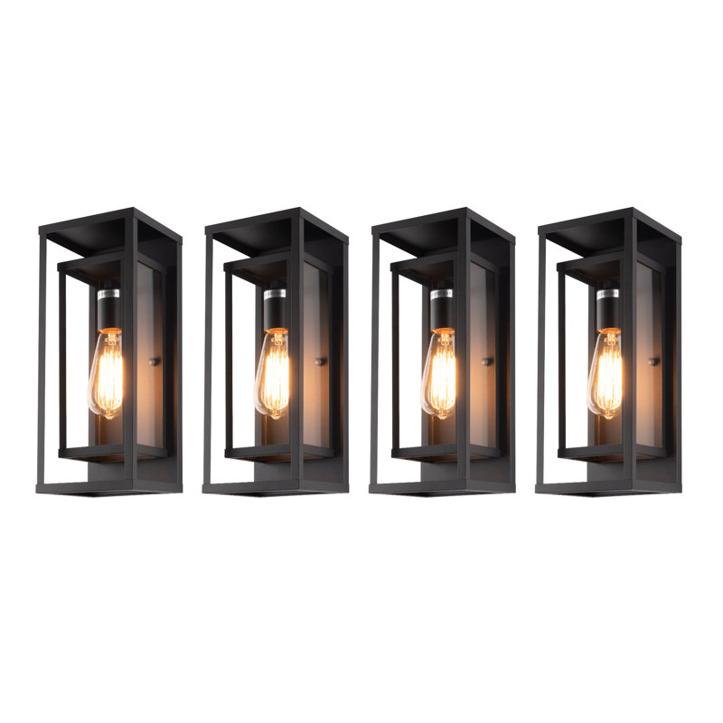 Classic Outdoor Wall Sconce 1 Light Rectangular Metal Frame and Clear Glass Shade Waterproof, 13.78" H x 5.71" W x 5.71" D