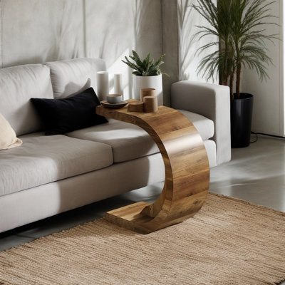 Table de bout en bois en forme de C, petite table d'appoint d'appoint pour canapé, canapé et salon