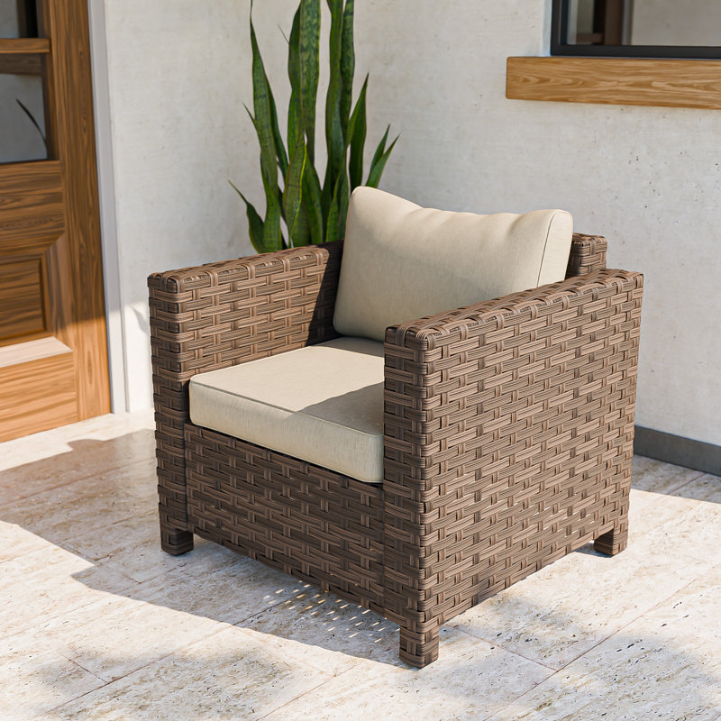 Chaise longue d'extérieur en osier avec coussins