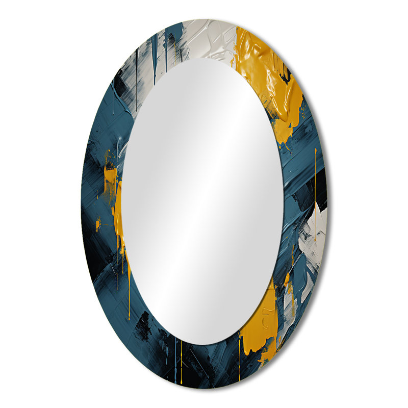 Dialogue With Hope Abstraction On Retro Blue III - Blue Oval Wall Mirror Decor, 36" x 24"