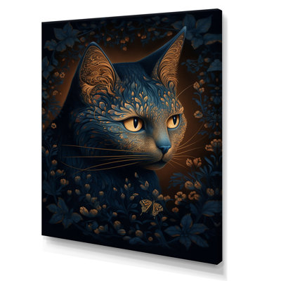 Chat rétro bleu parmi des fleurs I