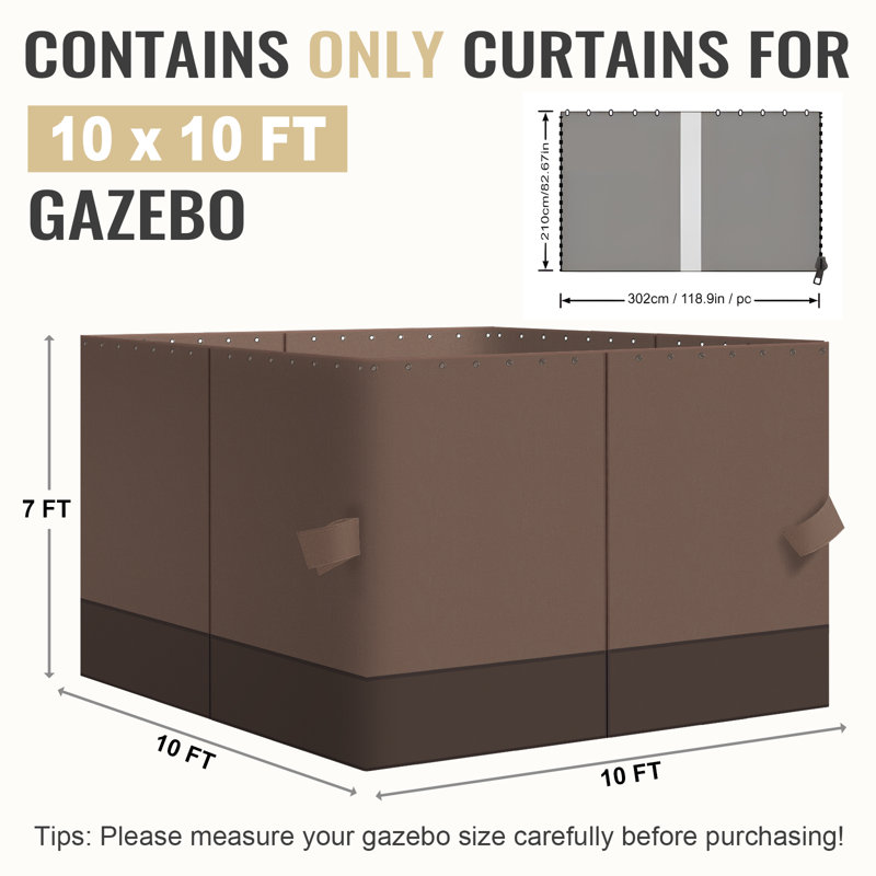 Gazebo Replacement Privacy Curtain, 3m x 3m, Brown/Coffee