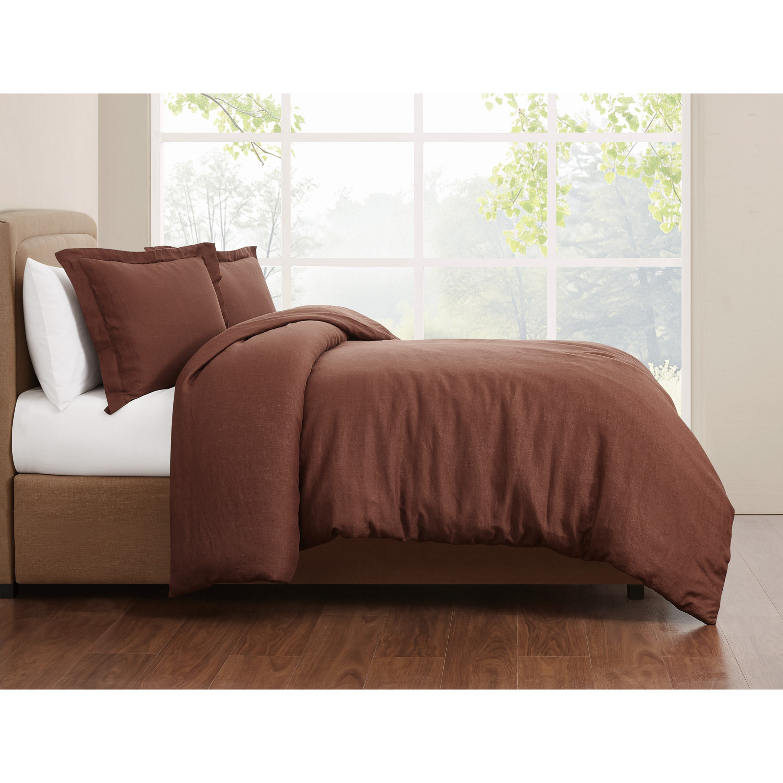 Nena Linen Duvet Cover Set, King, Brown