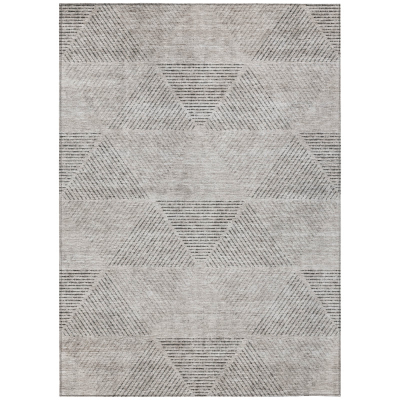 Tapis taupe en polyester tissé à la machine intérieur / extérieur Lummus, Rectangle 2 pi 6 po x 3 pi 10 po