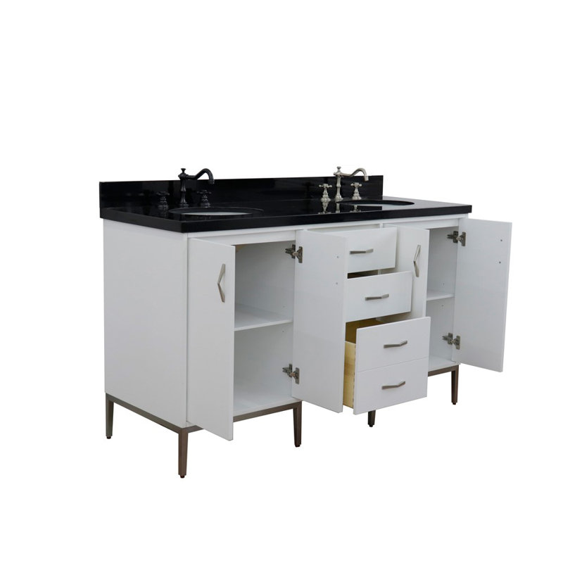 Ensemble de meuble-lavabo double 61 po Aashiya, Noir