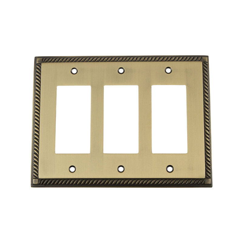 Rope 3-Gang Rocker Wall Plate, Antique Brass