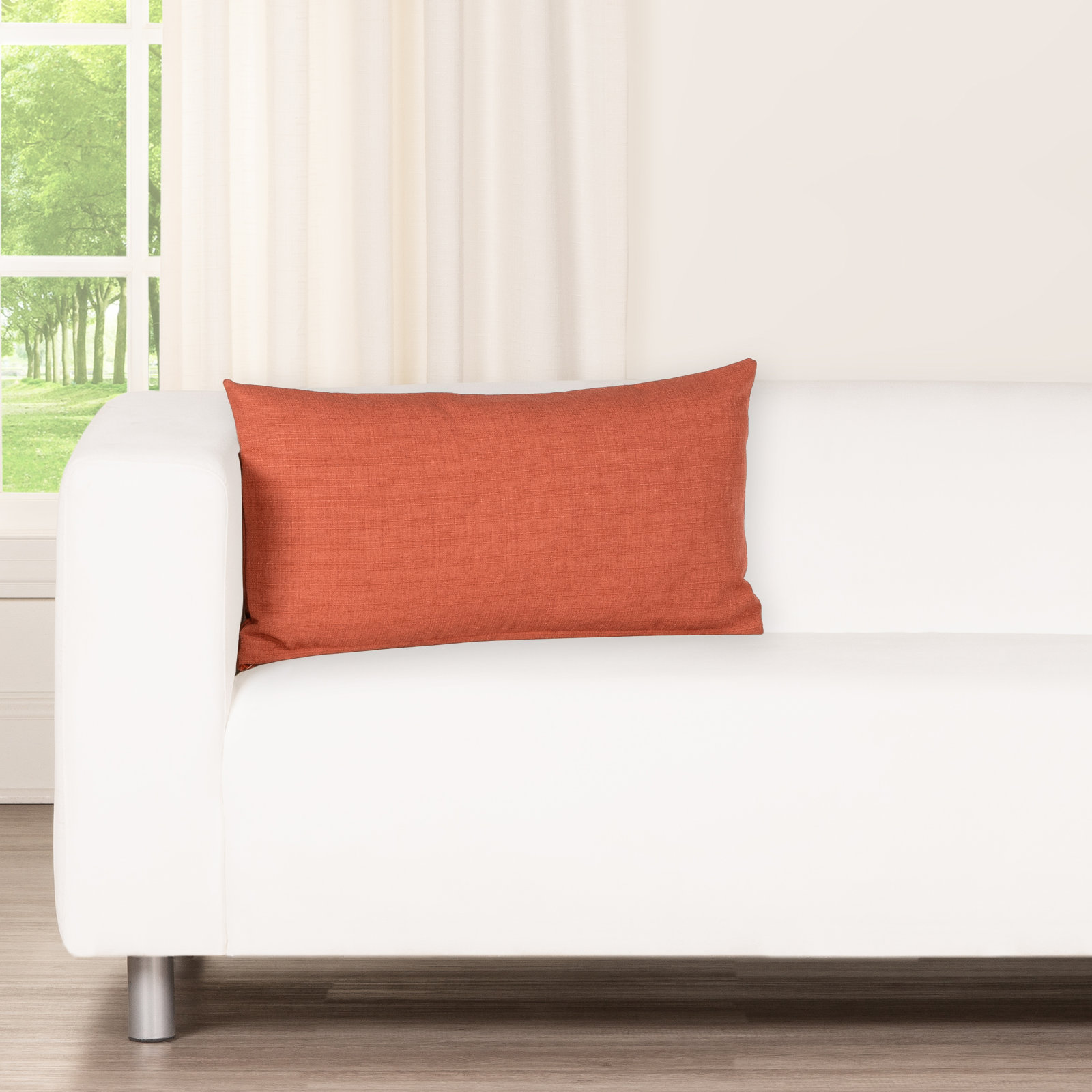 Indy Faux Linen Accent Pillow, Feather, Red, Rectangle 14"H x 26"W