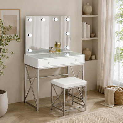 Makeup Vanity Table with Mirror and Stool