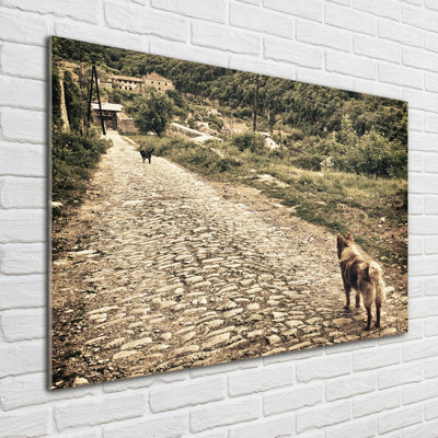 Two Dogs On The Hill - No Frame Print on Glass