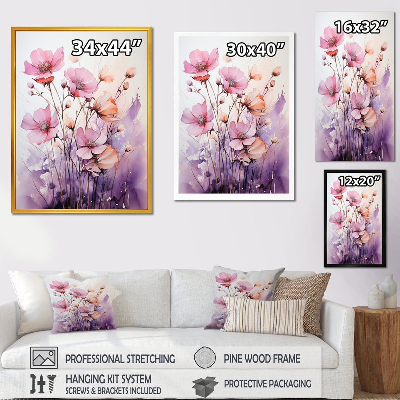 Corail coquelicot Meadows II - coquelicots, art mural, H 20 po x l 12 po x P 1 po, Cadre flottant brun