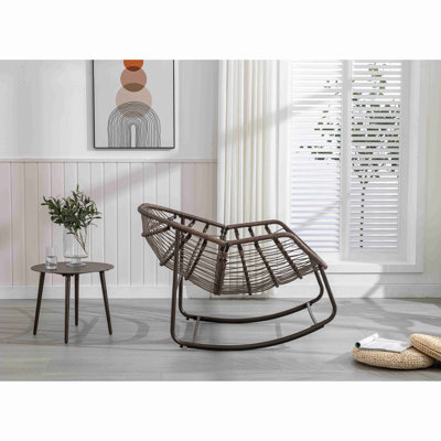 Outdoor Rattan Rocking Chair,Padded Cushion Rocker Recliner Chair Outdoor For Front Porch, Living Room, Patio, Garden