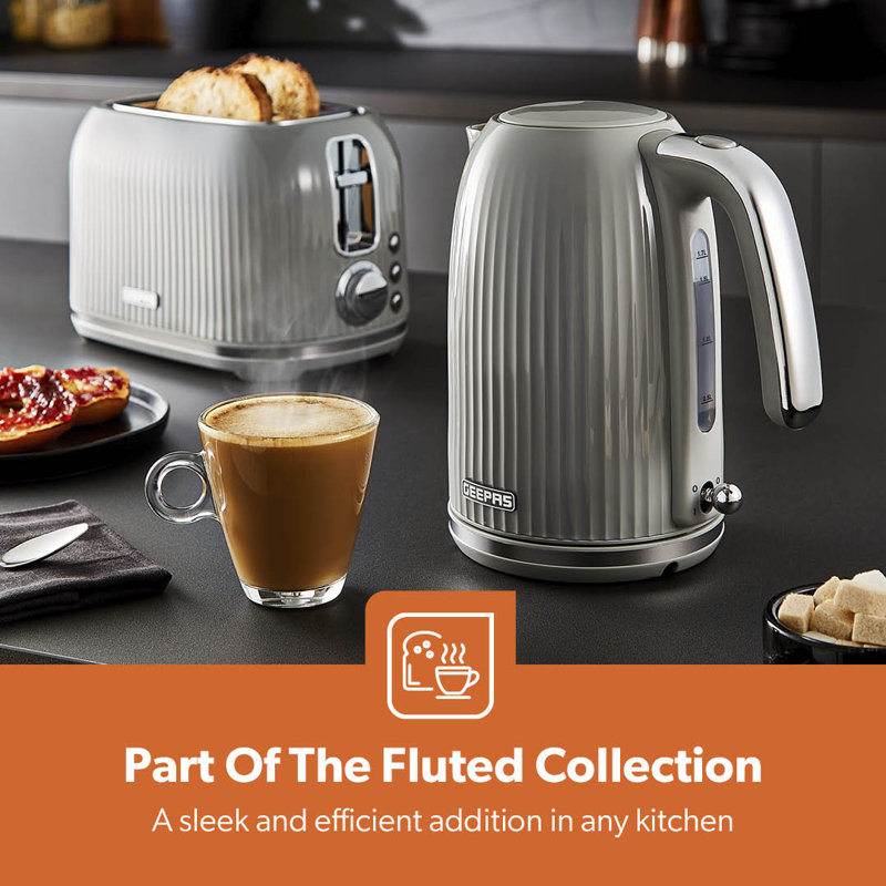 GEEPAS Fluted 1.7L Electric Kettle | Cordless Jug Kettle with Rapid Boil Auto Shut Off & Boil Dry Protection | 360° Rotational Base, Removable & Washable Filter for Hot Water Coffee Tea | 3000W