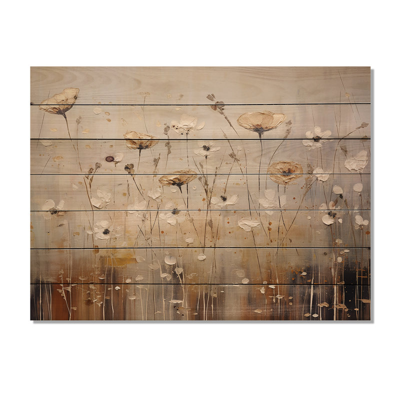 Scerene Wildflowers In Bloom - Wildflowers Wood Panel Wall Art On Natural Pine Wood, 24" H x 32" W