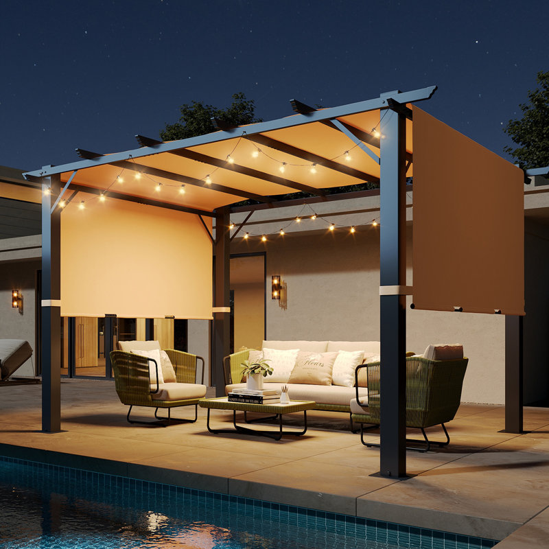 Pergola à baldaquin ajustable 12 po x 10 pi avec structure en métal robuste et structure de terrasse extérieure autoportante