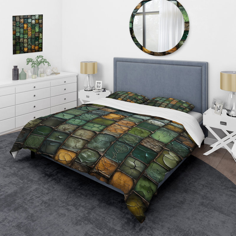 Ensemble de housse de couette Green Stones Tiles II - Abstract Tile, Housse de couette pour très grand lit