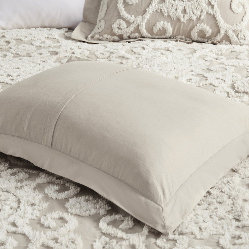 Housse de couette en coton taupe pour lit double / grand avec magnifique broderie en chenille capitonnée, Taupe
