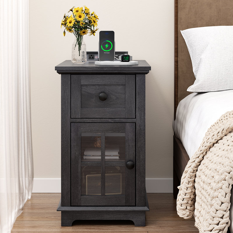 Benancia 1 Drawers Nightstands  with Storage and Fast Charging Station for Bedroom, Black