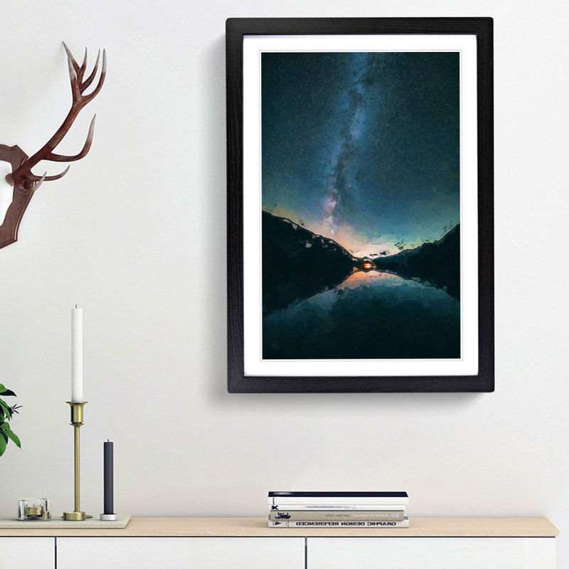 Milky Way Above a Lake in Italy in Abstract - Picture Frame Graphic Art Print, 87cm H x 62cm W x 2cm D, Black Framed