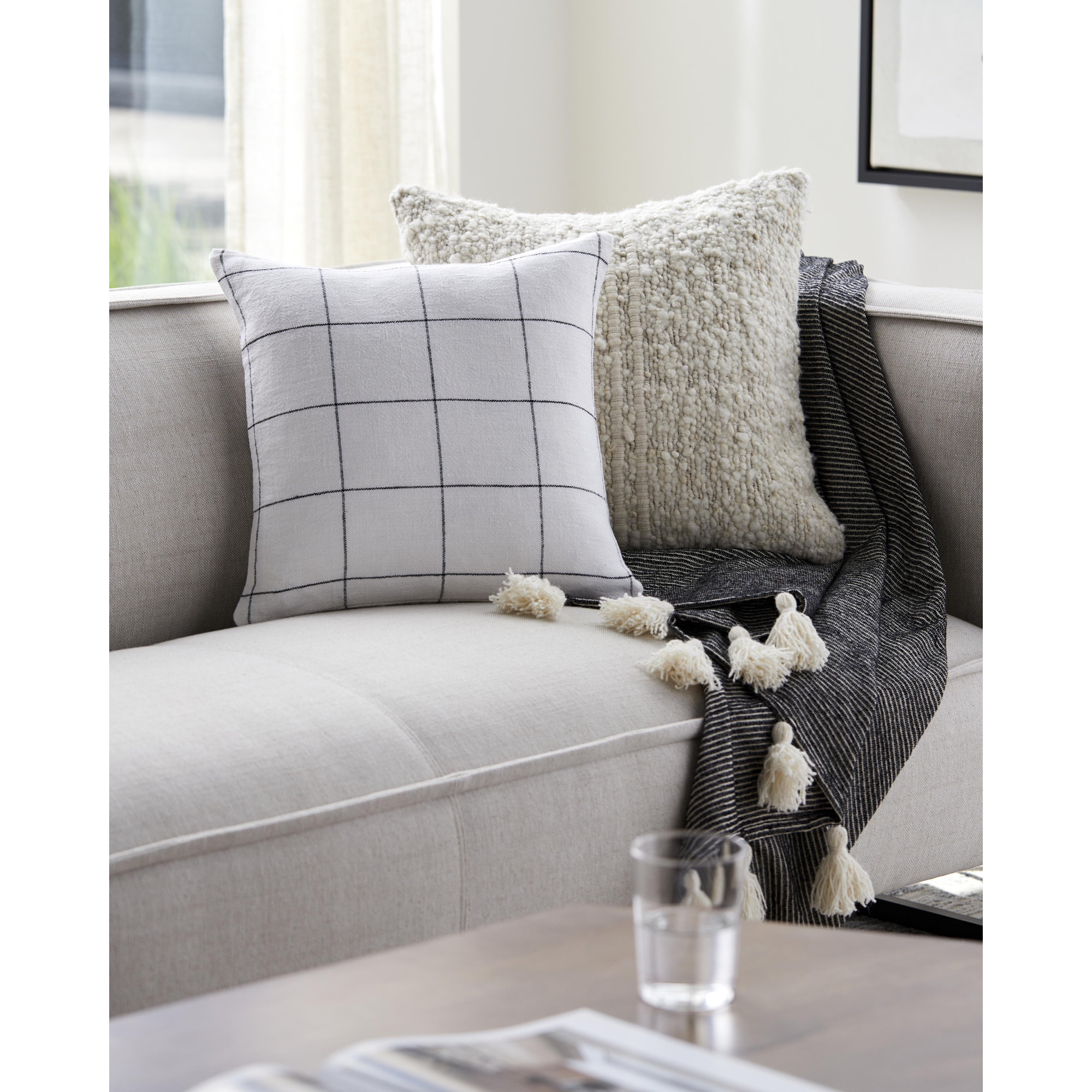 Alcona Gingham Linen Throw Pillow, 18" x 18", Pillow Cover Only - No Insert