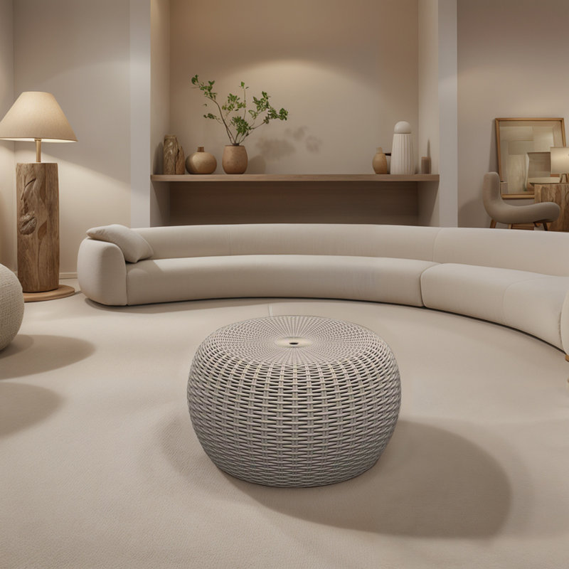 Table de rangement ronde avec texture tissée - Résine de polypropylène durable - Protégée contre les rayons UV et résistante aux intempéries - Facile à nettoyer et à assembler