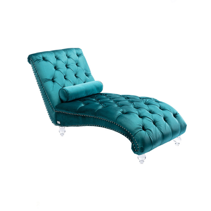 Velvet Chaise Lounge Indoor,Button-Tufted Upholstered Chaise Lounge Chair With Pillow For Bedroom Living Room Office, Teal