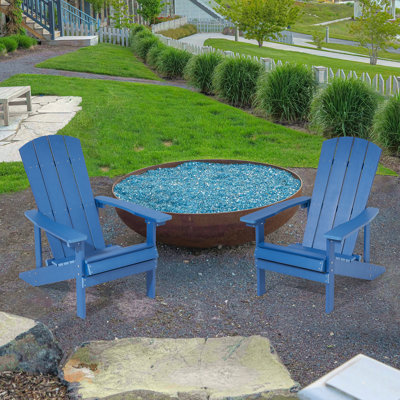 Ensemble de 2 chaises Adirondack en plastique Bergenfield, chaise de patio extérieure toutes saisons HiPS, chaise de foyer d'extérieur robuste pour terrasse de jardin