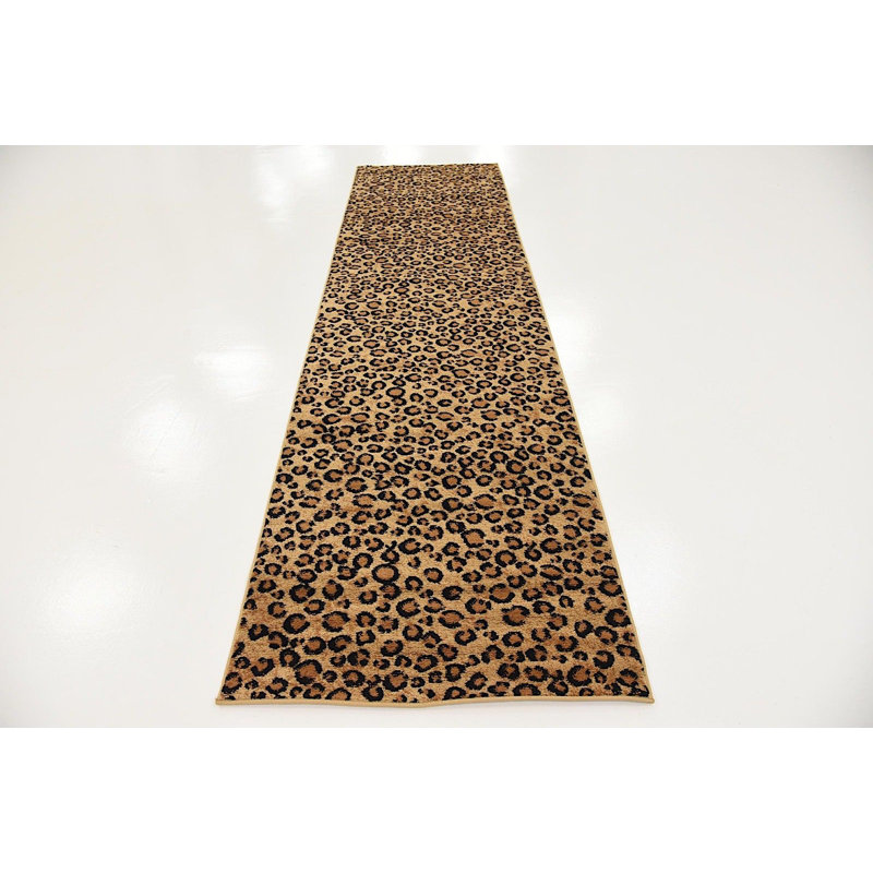 Tapis brun clair à imprimé animal Testerman, Tapis de couloir 2 pi 7 po x 10 pi