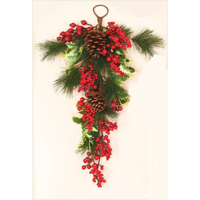 Waterproof Holly Pine Berry Teardrop Swag