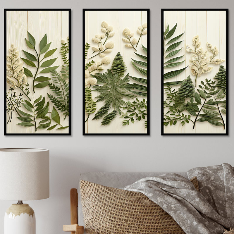 Herbes Chive Symphony 3 - Floral, herbes, art mural, Cadre flottant noir, H 32 po x l 48 po