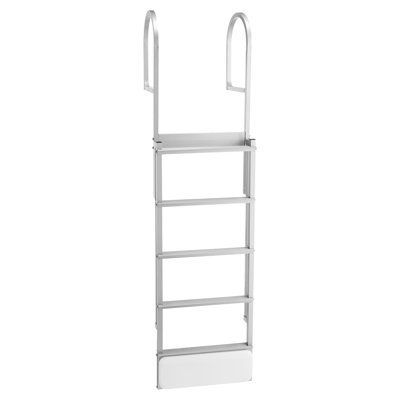 Retractable Dock Ladder, 5 Steps, Aluminum Alloy Pontoon Boat Swim Ladder with Auto-Lift Float, Non-Slip Wide Steps, 500 lbs Weight Capacity, Adjustable Height, for Lake Pool Marine Boarding