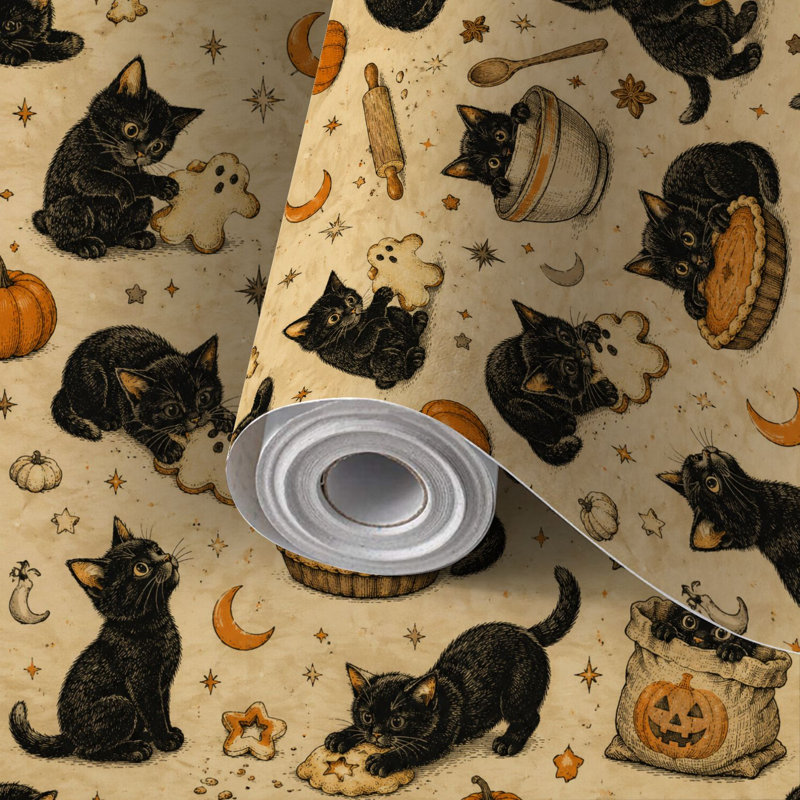 Papier peint auto-adhésif pour chat, noir et blanc, L 117,6 po x l 17,5 po