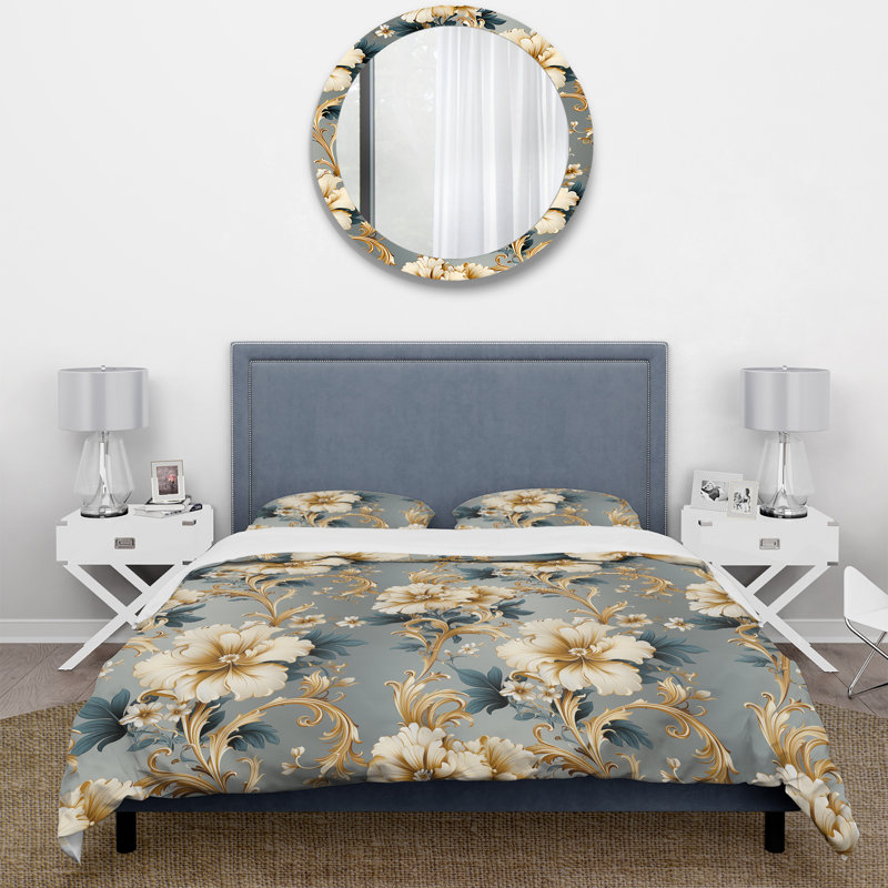Vintage Ornamental Frames Victorian Pattern Floral Duvet Cover, King Duvet Cover + 2 King Shams