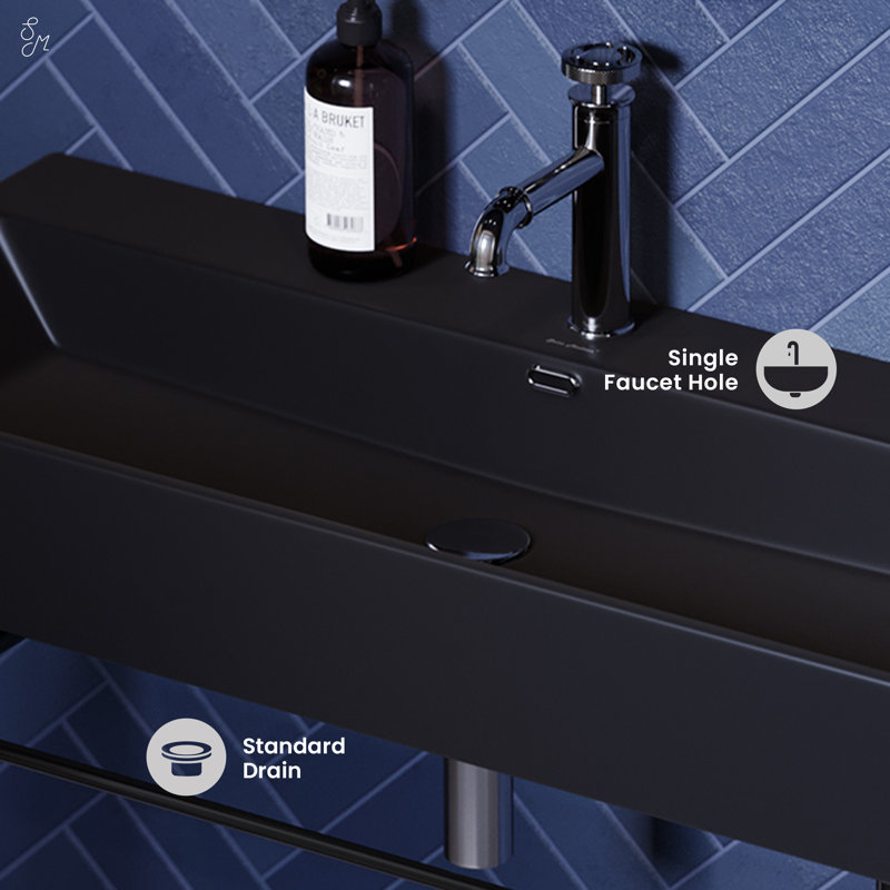 Claire 40 Ceramic Console Sink Matte Black Basin Black Legs, Black/Black