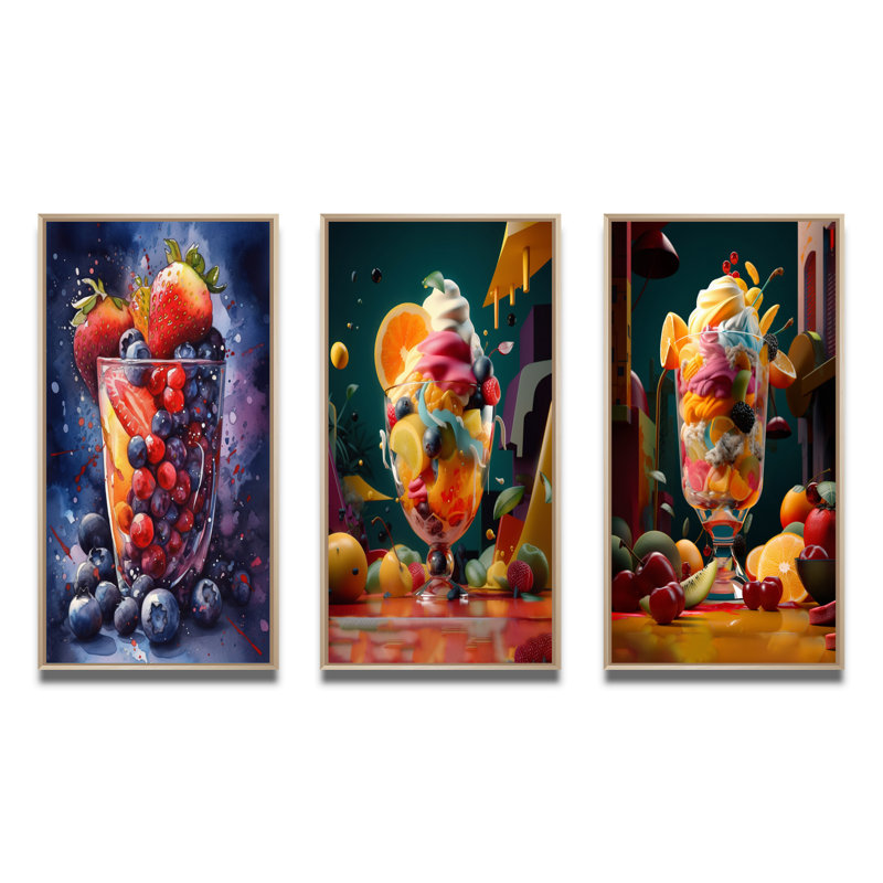 «Artistic Blends Of Fresh Fruit», 3 pièces sur toile, Cadre naturel flottant, H 40 po x l 60 po