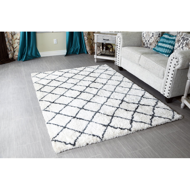 Tapis blanc touffeté géométrique fait main Cquina