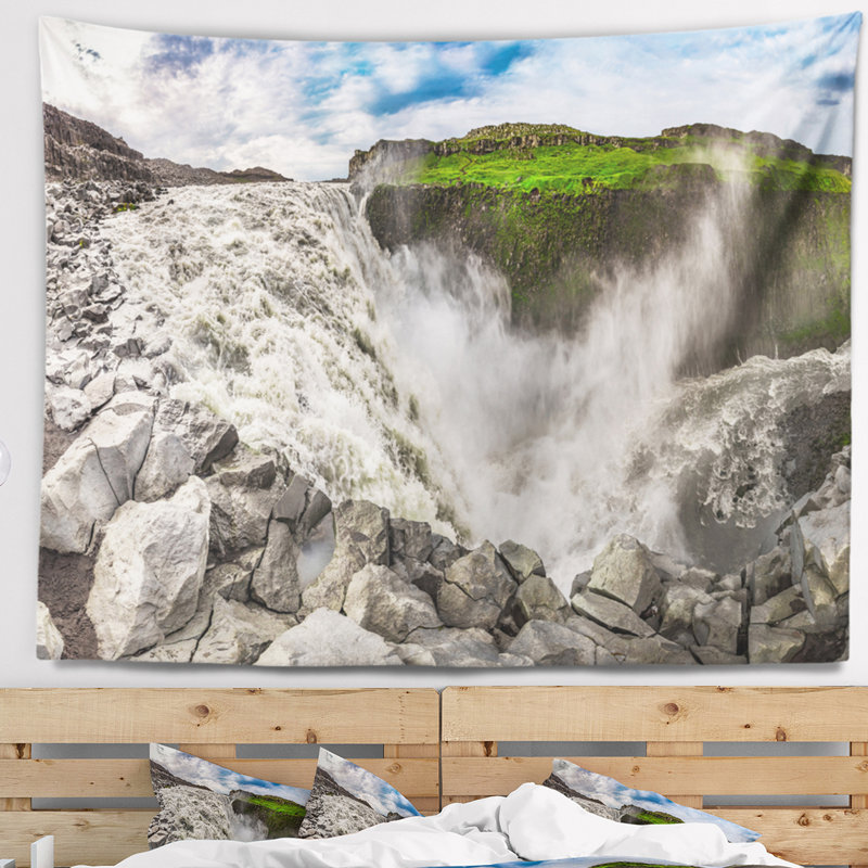 Dettifoss waterfall islande panorama tapisserie Landscape, H 32 po x l 39 po